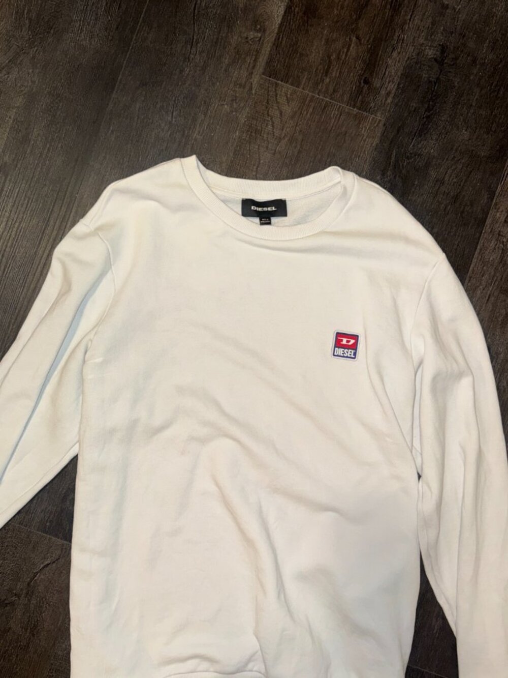 Diesel Men's White Felpa Box Logo Terry Lined Crew-Neck Pullover SIZE XL